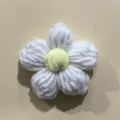 Handcrafted white crochet puff flower detail, adorable yarn DIY accessory for bags. - White