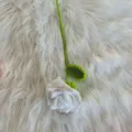 Handgemaakte gehaakte witte roos detail, delicate gebreide bloem met groene stengel en blad. - Wit