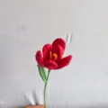 Handmade crochet yarn tulip flower detail, exquisite knitted floral bouquet gift for home decor. - Red