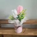Handmade crochet tulip bouquet in pink pot, perfect gift for graduation, home decor, and parties. - Six Colors