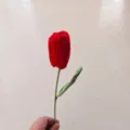 Handmade crochet red tulip flower, single stem knitted wool flower for home decor gift. - Red