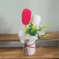 Handmade crochet tulip potted flowers with ceramic vase, cute gift for graduation and home decor. - 7 Colors