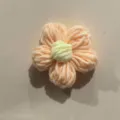 Handmade crochet yarn puff flower, 6cm peach petals with yellow center DIY accessory. - Apricot Yellow