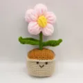 Handmade crochet potted flower cute pink bloom knitted plant decor for home desktop ornament - Pink