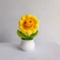 Handcrafted crochet sunflower potted plant cute smiling flower home decor knit desktop ornament - Smiley Face