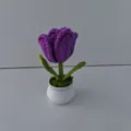 Handmade purple crochet tulip closeup detail, exquisite knitted flower in a white pot for home decor. - Purple 1