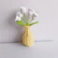 Handmade crochet flower pot detail, cute knitted yarn tulip bouquet home decor ornament. - Light Yellow