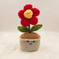 Handcrafted crochet flower potted plant cute knitted floral home decor knit plush gift - Red