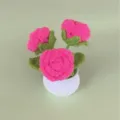 Handmade crochet rose potted plant pink flowers knit desktop ornament gift for home decor - Deep Pink
