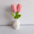 Handgemaakte gehaakte tulp bloem pot decoratie wol planten huis decoratie kado - Fashion Roze