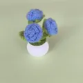 Handcrafted crochet blue rose potted plant, cute mini artificial flower decor for tabletop gift display - Blue