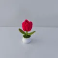 Handgemaakte gehaakte tulp potplant afgewerkte gebreide bloem home decoratie cadeau voor vrienden - Oranje Rood