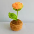 Handgemaakte gehaakte garen roos bloem potplant voor thuis kantoor auto interieur decoratie - Goud Geel