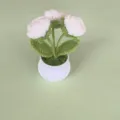 Handmade crochet potted plant simulation rose flower cute desktop ornament interior decor - White