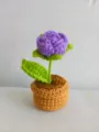 Detail van gehaakte rozenbloempot handgemaakt, leuke schattige decoratie voor bureau en auto. - Paars