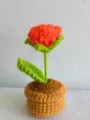 Handmade Crochet Rose Potted Plant Cute Knitted Flower Home Office Car Decor Art. - Orange