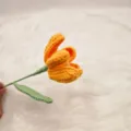 Handmade crochet orange tulip flower, knitted yarn floral variant for gift or decor. - Golden