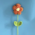 Handmade crochet puff flower finished single stem artificial knit floral home decor gift - Orange