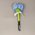 Handmade crochet blue carnation pen, cute knitted flower gel ink pen, creative gift. - Blue