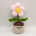 Fleur bouffante au crochet faite main, joli visage souriant pot de fleurs bureau super cadeau. - Rose