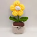 Fleur au crochet faite main pot de plante mignon visage souriant décoration cadeau - Jaune