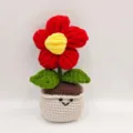 Handmade Crochet Potted Flower Cute Knitted Big Puff Flower Pot Desktop Home Decor Gift - Red