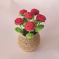 Handgemaakte gehaakte rozen in pot kunstmatige wollen bloemen interieur decoratie - Meerkoppige Rozen Potplant