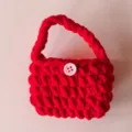 Red handmade crochet plush mini handbag, cute knitted pouch for airpods and coins. - Red