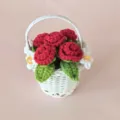 Handgemaakte gehaakte rozenbloempot gebreide wol potplant ornament huisdecoratie - Witte Vlechtwerk Kleine Mand Rode Roos