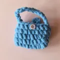 Handmade crochet plush mini bag cute fluffy earphone pouch small blue knitted handbag - Blue