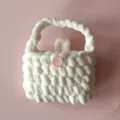 Handmade plush crochet mini handbag white knit plush earphone pouch coin purse cute bag - White