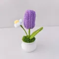 Handcrafted crochet tulip potted detail, fine woolen yarn texture, charming home decor accent. - Purple