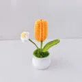 Handmade crochet tulip potted plant detail, cute wool knitted flower home decor ornament. - Yellow