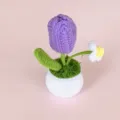 Handcrafted crochet tulip potted plant, knitted artificial flower for home decor and gifts. - Purple