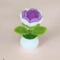 Handmade crochet rose potted plant, cute knitted flower decor for desk and car interior. - Gradient Purple