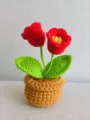 Handgemaakte gehaakte dubbele bloem potplant detail, prachtig handgemaakt decoratiecadeau. - Rood