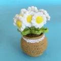 Handgemaakte gehaakte pot madeliefje bloem kunstplant voor huisdecoratie cadeau. - Wit Madeliefje