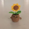 Handmade crochet sunflower potted plant, cute knitted flower decor for home and car desk. - Sunflower