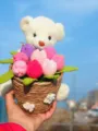 Handgemaakte gehaakte berenbloemenboeket detailweergave, leuk cadeau voor thuisdecoratie. - Geassorteerde Tulp