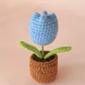 Handgemaakte gehaakte blauwe tulp potplant bureaudecoratie schattig gebreid bloemornament - Blauw