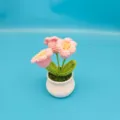 Handmade crochet flower potted plant cute knit bouquet for home office desk table decoration - Pink