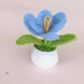 Handmade crochet blue flower potted plant, cute knitted yarn floral desk home decor gift - Blue