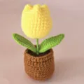 Handmade crochet yellow tulip potted plant variant for lovely home desk decoration. - Yellow