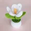 Handmade crochet potted tulip flower ornament home desk decor cute gift white green - White