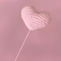 Handmade crochet pink heart floral pick DIY craft decoration for bouquet and pendant - Height 43cm Flower Head 7.5cm / Light Pink Heart Cartoon