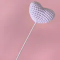Handmade crochet heart stem decoration, light purple knitted love heart pick for DIY crafts. - Height 43cm Flower Head 7.5cm / Heart Light Purple