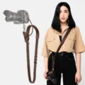 Adjustable retro genuine leather camera strap for single and double SLR cameras outdoor photography. - Coffee