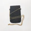 Black woven leather mobile phone crossbody bag with gold chain strap for daily travel use. - Upgraded Black