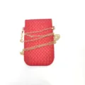 Red woven leather mobile phone bag with gold chain crossbody strap for travel and outdoor use. - Upgraded Red