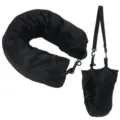 Black fillable travel neck pillow and storage bag, versatile clothing storage travel pillow. - Black